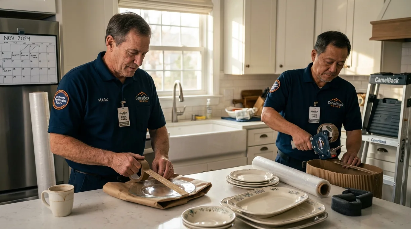 Professional crew packing kitchen dishware in Salisbury, MO